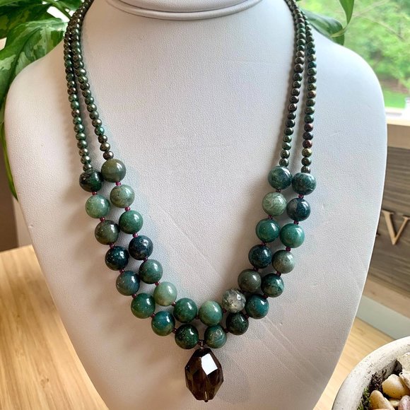 Green pearl & topaz multistrand necklace - Picture 3 of 7